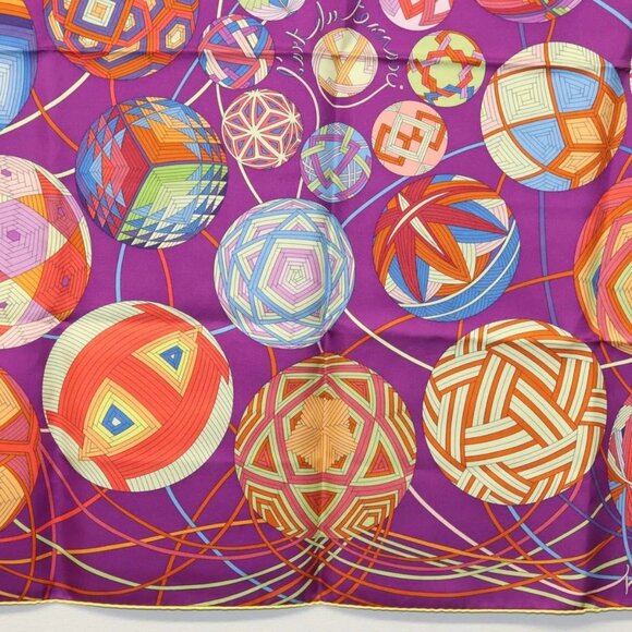 HERMES Carre 90 Scarf ""L’Art du Temari"" Silk Purple gray Auth yk18757 - Picture 14 of 16